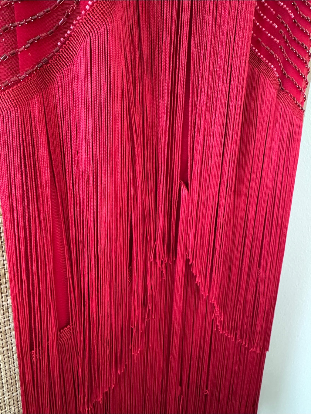 Red Fringe Maxi Dress With Vintage-Inspired Silhouette — image 6 of 8